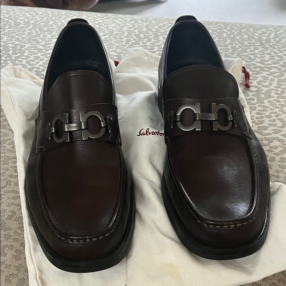 Salvatore Ferragamo Dark Brown Lug Sole Leather Loafers